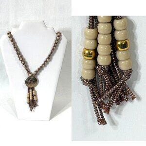 Taupe and cream Southwest tassel style/bolo tie style necklace.